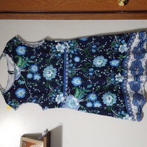 New York+Company Sleeveless Blue and Green Floral Printed Dress